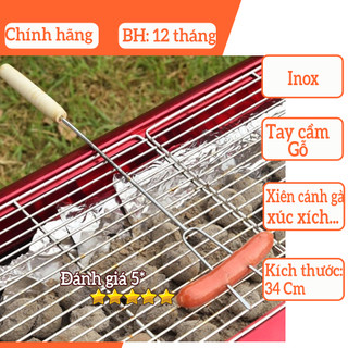 Xiên nướng cánh gà, xúc xích, xiên Nướng Thịt - Tay cầm gỗ chống nóng - TIỆN LỢI