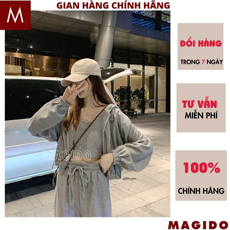 Bộ 3 món áo khoác dài tay có mũ kèm áo ba lỗ và quần boom dài - Set đồ nữ dáng thể thao - MAGIDO B24