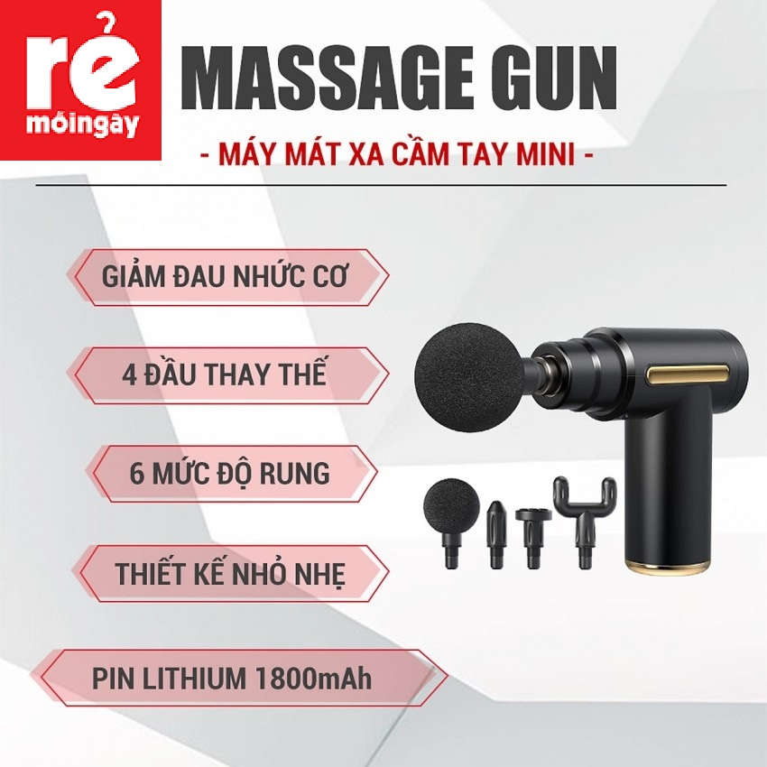 Máy massage đấm lưng cầm tay đa năng  Sung mát xa cổ vai gáy giảm co cứng cơ với 4 đầu và 6 chế độ