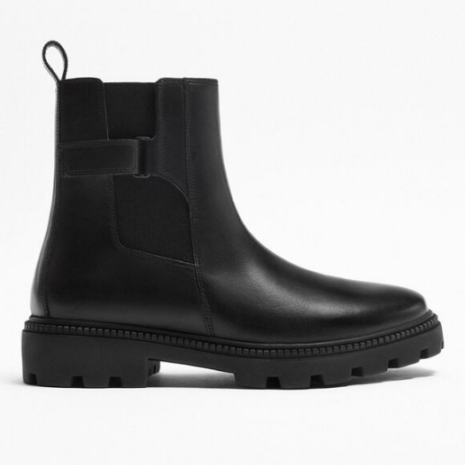 Giày boots nam da đen Zara authentic BUCKLED size 39