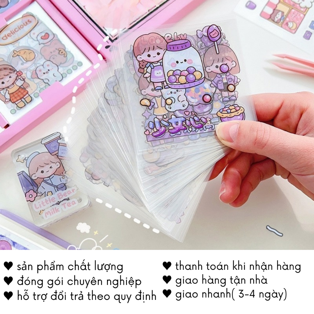 Hộp sticker 100 tấm cute trong suốt giá rẻ dán mũ bảo hiểm set 100 hình dán ST02