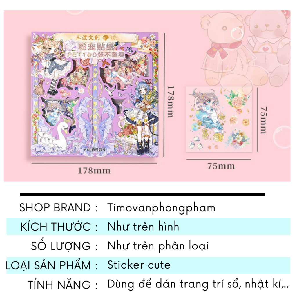 Hộp sticker 100 tấm cute trong suốt giá rẻ dán mũ bảo hiểm set 100 hình dán ST02