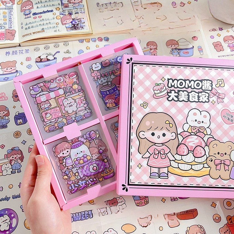 Hộp sticker 100 tấm cute trong suốt giá rẻ dán mũ bảo hiểm set 100 hình dán ST02