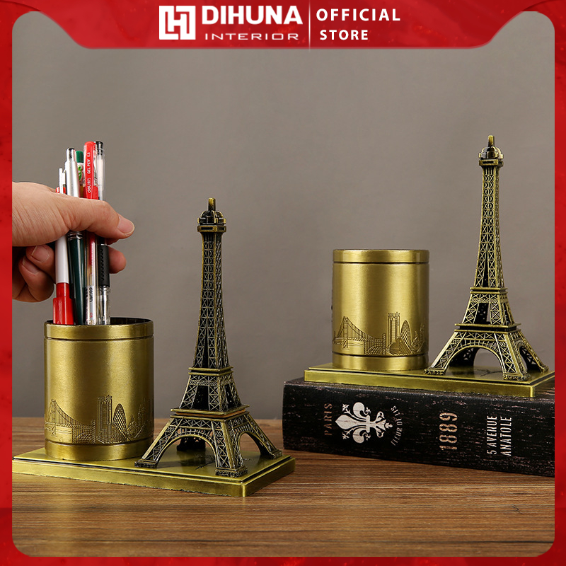 Hộp Đựng Bút Hình Tháp Eiffel Kim Loại Cao Cấp, Khay Cắm Bút Đồ Decor Trang Trí Bàn Làm Việc, Bàn Học, Làm Quà Tặng