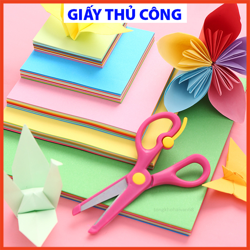 Tệp 100 tờ giấy thủ công gấp hạc hoa, gấp Origami,Tệp giấy ( 10 màu tổng 100 tờ) nhiều kích thước màu sắc khác nhau