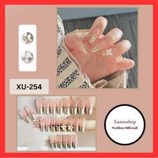 Móng Tay Giả Form Dài Tráng Bạc Đính Đá Đính Charm Buom Sang Chảnh Xuneoshop