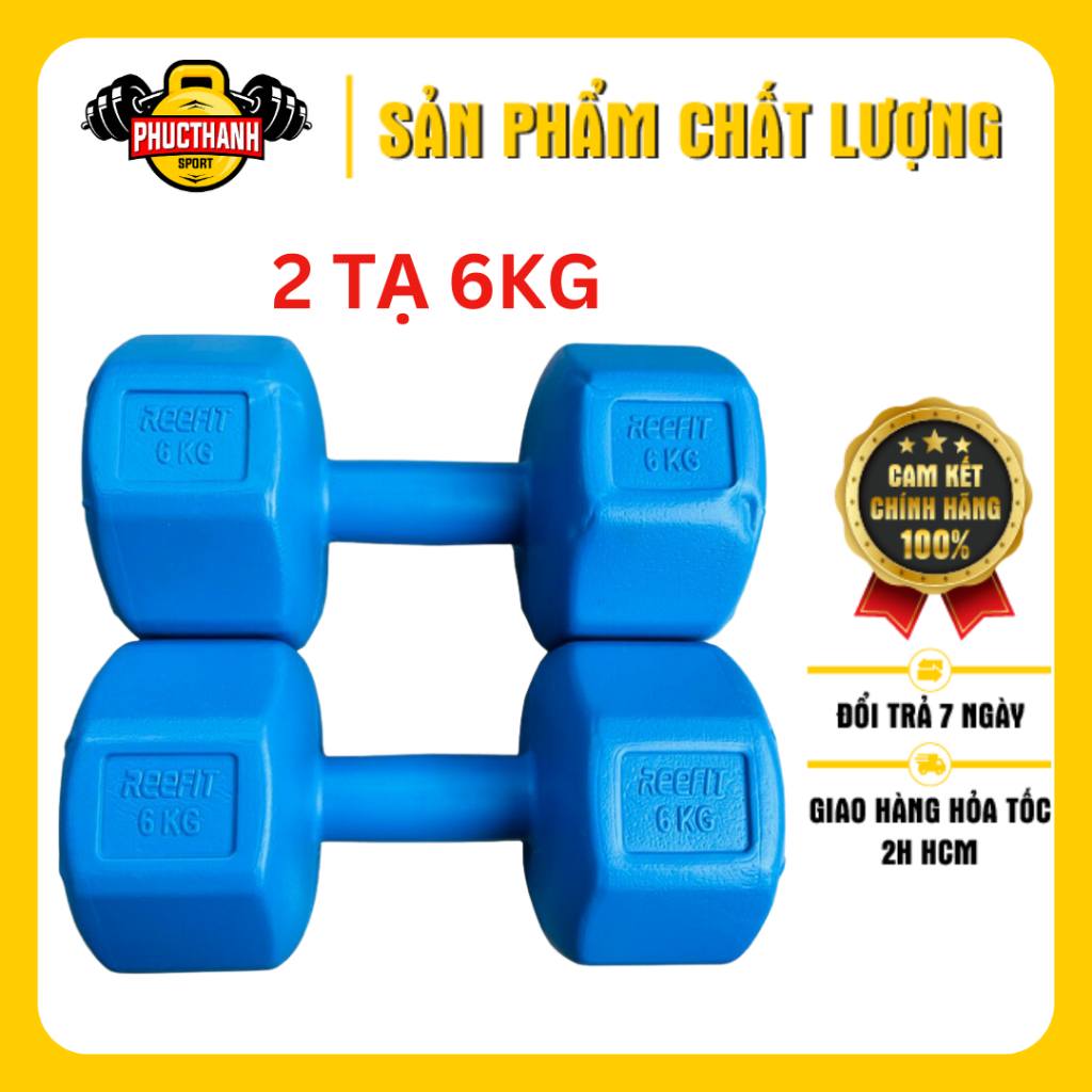 Bộ 2 tạ tay nhựa bát giác Reefit 6kg có ruột (gồm 2 cục 6kg) (PHUCTHAN