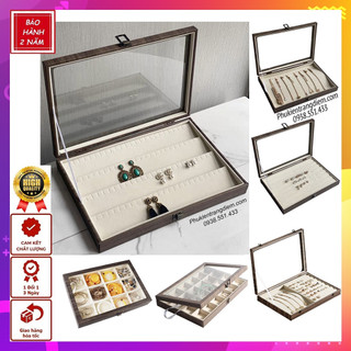 Hộp Đựng Trang Sức Phụ Kiện, Khuyên Tai, Vòng Tay, Dây Chuyền Cao Cấp - Có Nắp Kính Chống Bụi - TSDG