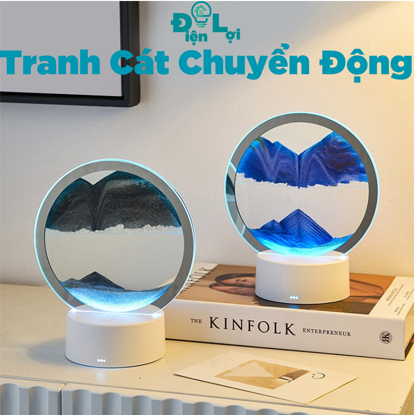 Tranh Cát Lún Chảy Chuyển Động 3D Có Đèn Led Biến Đổi Màu Hình Tròn , Tranh Thủy Tinh Độc Đáo