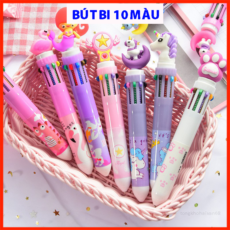 Bút bi nhiều hình cute bút 10 màu dễ thương, bút đánh dấu nhiều màu khác nhau tiện lợi dễ sử dụng