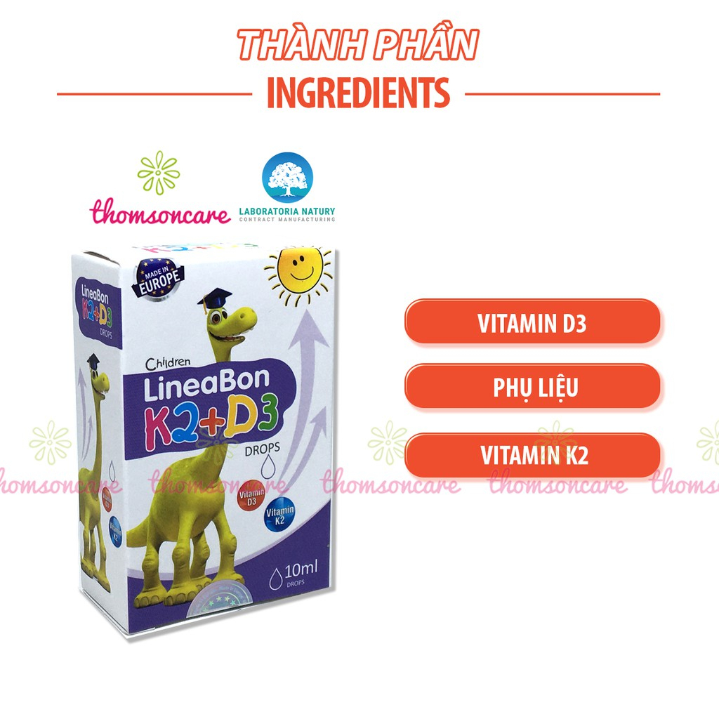 Liệu trình giúp bé tăng chiều cao, ăn ngon Lineabon d3k2 10ml và Siro Paster kids gold chai 100ml - Thomsoncare