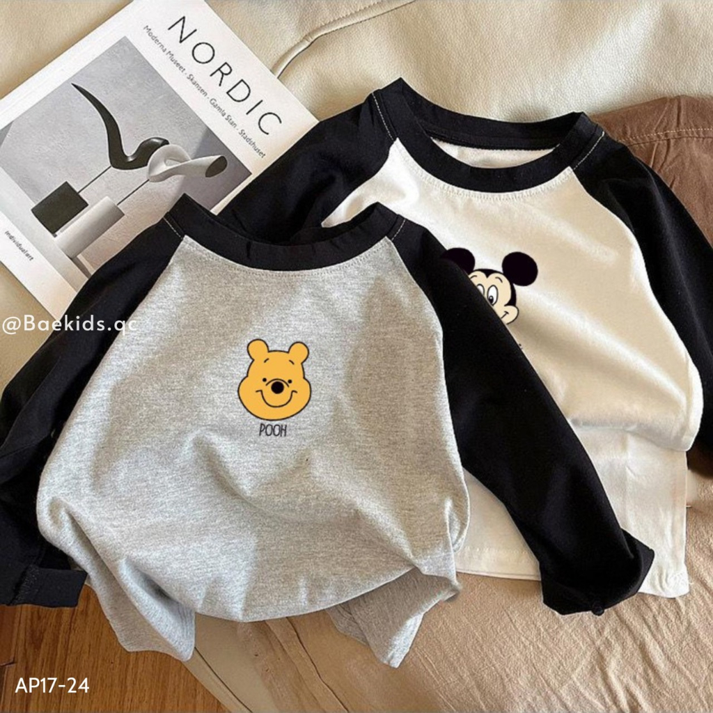 Áo dài tay thu đông cho bé trai bé gái trẻ em BAE KIDS 11kg đến 34kg in nhân vật hoạt hình