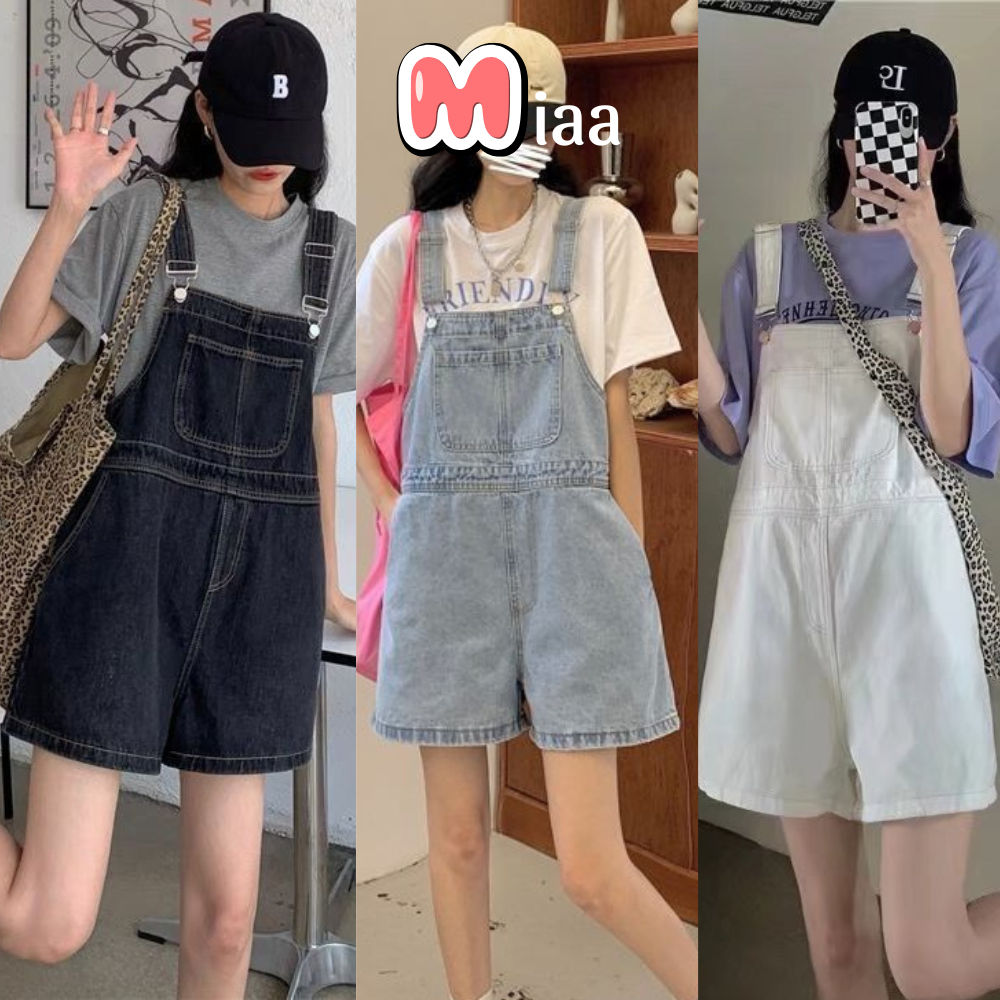 Quần Yếm Jean MIAA Quần Yếm Kaki Đùi Dáng Rộng Phong Cách Hàn Quốc, yếm sooc jean nữ chất jean dày dặn