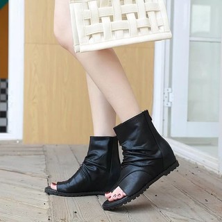 Giày boots xỏ ngón da trơn cổ thấp B02(Hàng có sẳn)