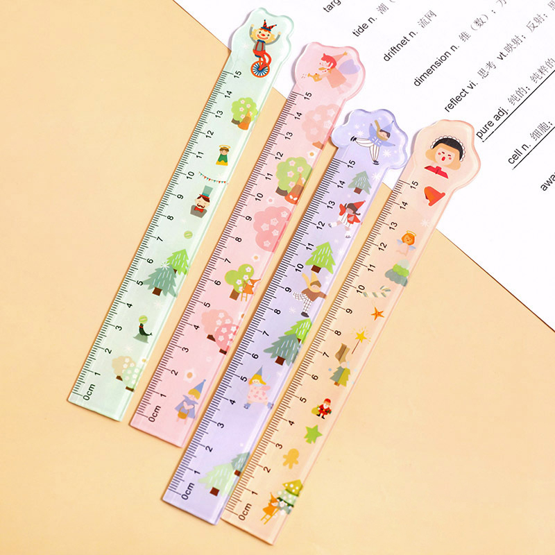 Thước kẻ cute hoạt hình trong suốt chiều dài 15cm dễ thương, thước kẻ nhựa đồ dùng học tập làm tiện dụng