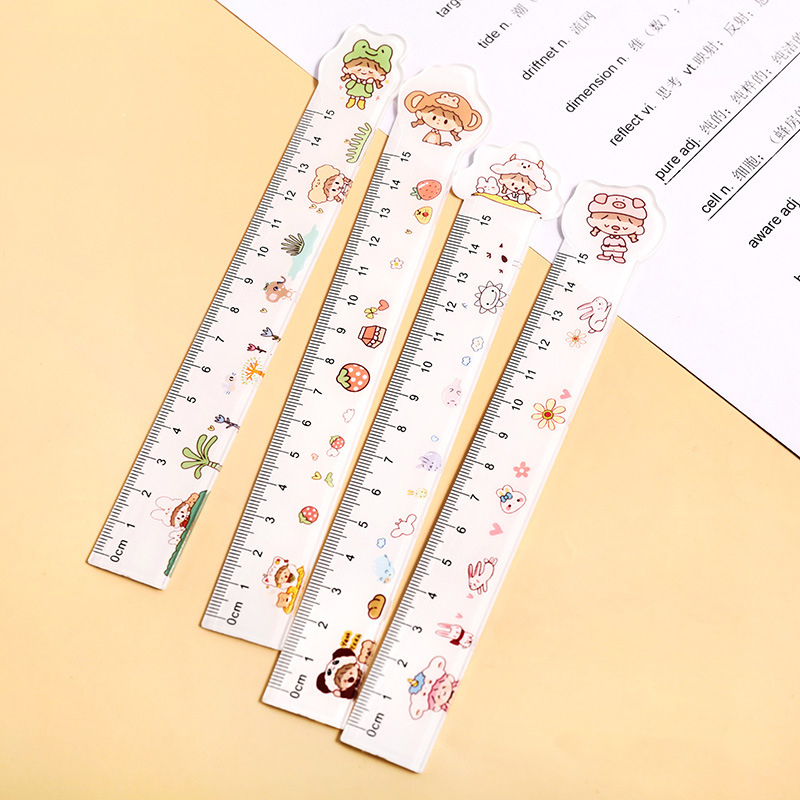 Thước kẻ cute hoạt hình trong suốt chiều dài 15cm dễ thương, thước kẻ nhựa đồ dùng học tập làm tiện dụng