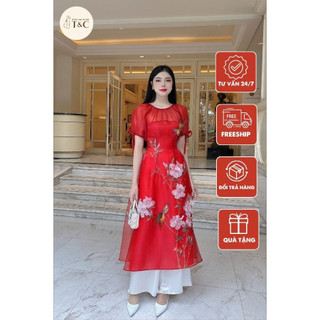 Áo dài cách tân cổ tròn đính kết hoa chất liệu organza cao cấp -  Xưởng Áo Dài Cách Tân - AD53