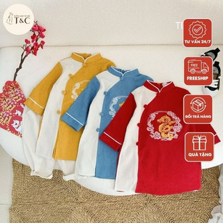 Áo dài cách tân bé trai chất liệu nhung tăm họa tiết thêu - Xưởng Áo Dài Cách Tân - BT10