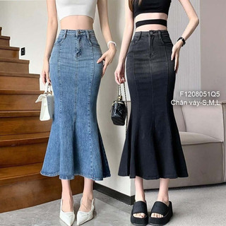 Chân váy jean dáng dài kiểu xòe đuôi cá tôn dáng hàng đẹp!