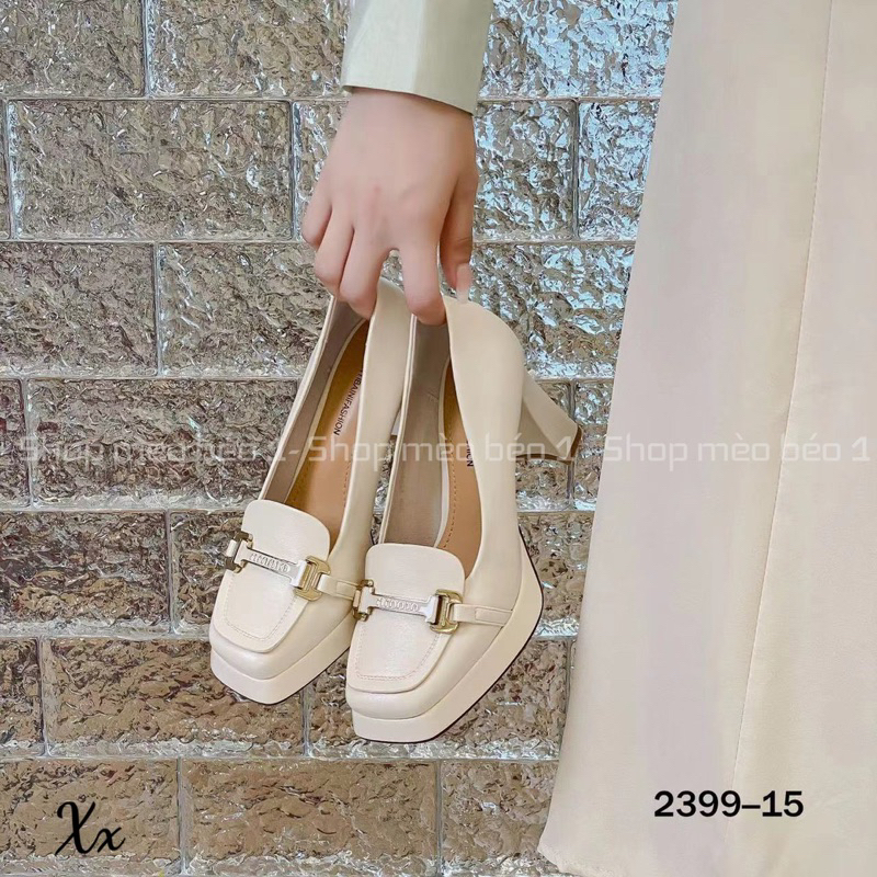 Giày cao gót mũi vuông đai miu khoá ngang đế đúp gót trụ fullbox hàng quảng châu cao cấp