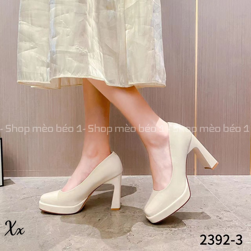 Giày cao gót mũi vuông đai miu khoá ngang đế đúp gót trụ fullbox hàng quảng châu cao cấp