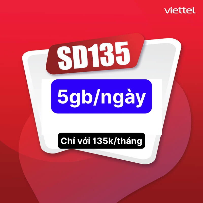 Sim 4g viettel sd135 có 5gb/ngày, Umax70 70gb/tháng, umax50n không giới hạn data, sd70 1gb/ngày, sd90 1,5gb/ngày