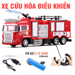 Xe ô tô cứu hỏa điều khiển từ xa đồ chơi trẻ em p.i.n sạc 3.7v phun được nước thật