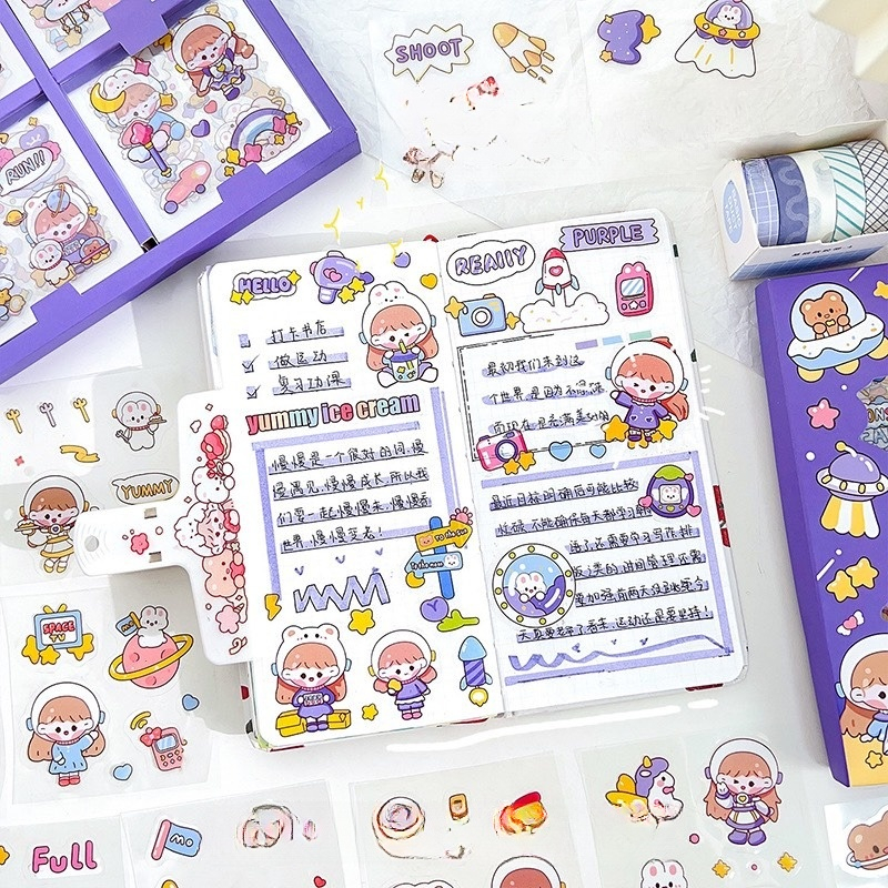 Hộp sticker 100 tấm cute trong suốt giá rẻ dán mũ bảo hiểm set 100 hình dán ST02