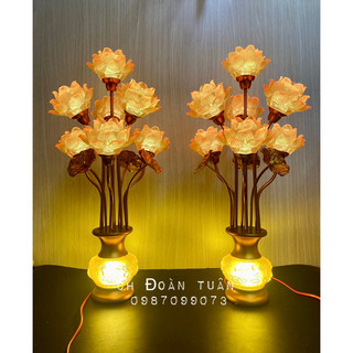 Cặp đèn bình bông hoa sen lưu ly vàng - Đèn trang trí bàn thờ hoa sen