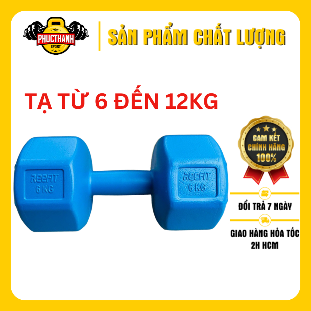 Tạ tay nhựa bát giác Reefit từ 6-12kg có ruột (gồm 1 cục) (PHUCTHANHSPORT)