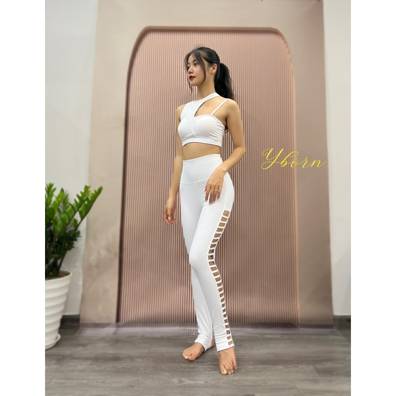 Set đồ tập yoga hiệu Yborn/ chất cottonspandex co giãn 4 chiều tặng kèm mút