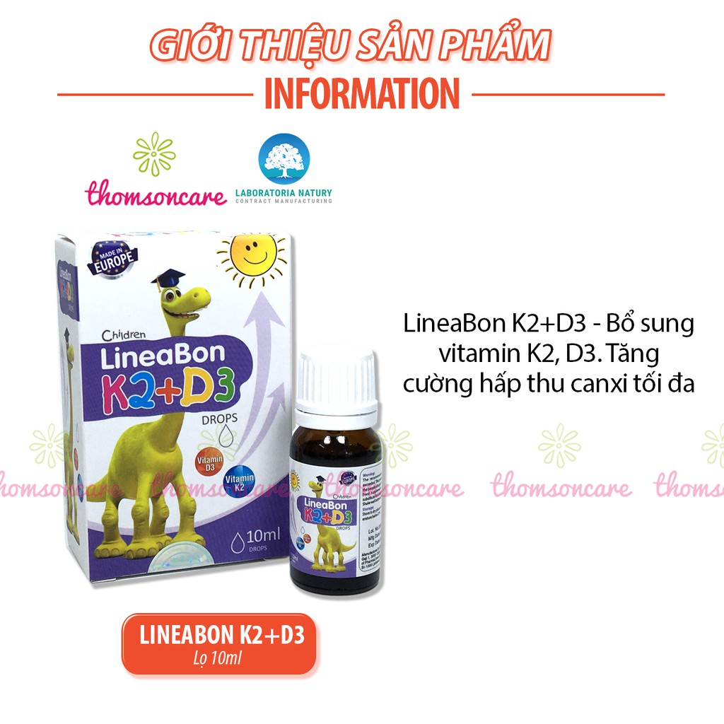 Liệu trình giúp bé tăng chiều cao, ăn ngon Lineabon d3k2 10ml và Siro Paster kids gold chai 100ml - Thomsoncare