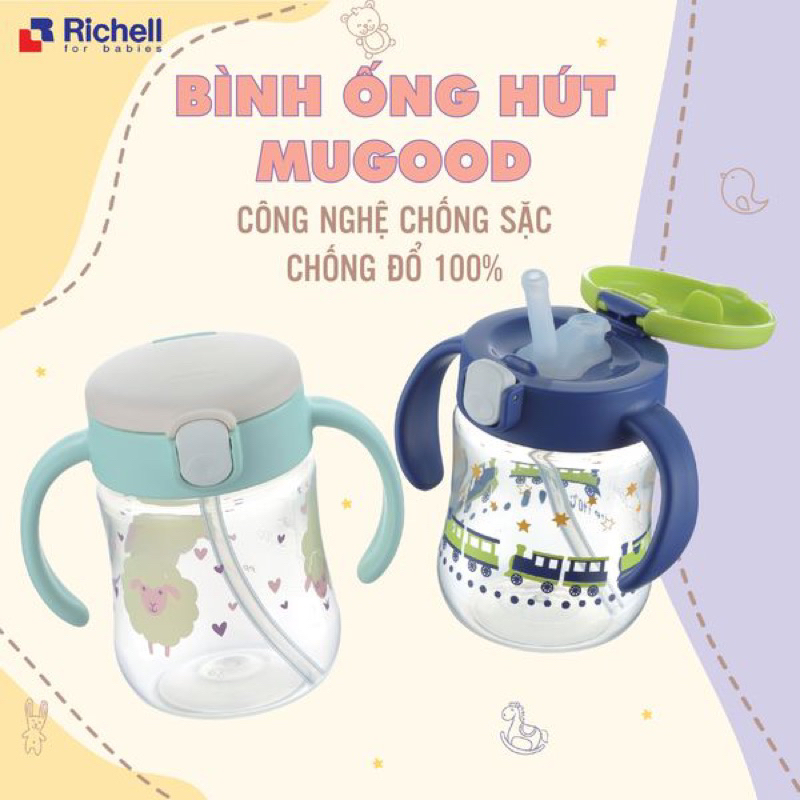 Bình uống nước ống hút MUGOOD Richell 200ml