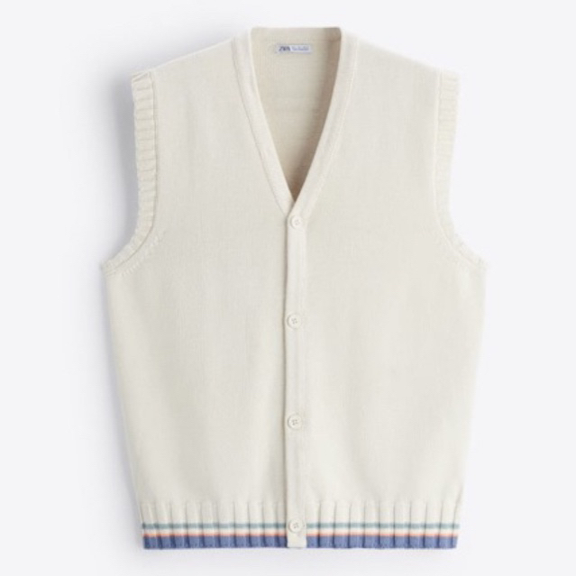Áo gi lê Zara authentic CONTRAST KNIT WAISTCOAT size XL