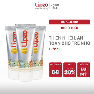 Combo 3 kem đánh răng trẻ em lipzo 75g vị chuối ngọt thơm an toàn nuốt được cho trẻ em từ 3-10 tuổi