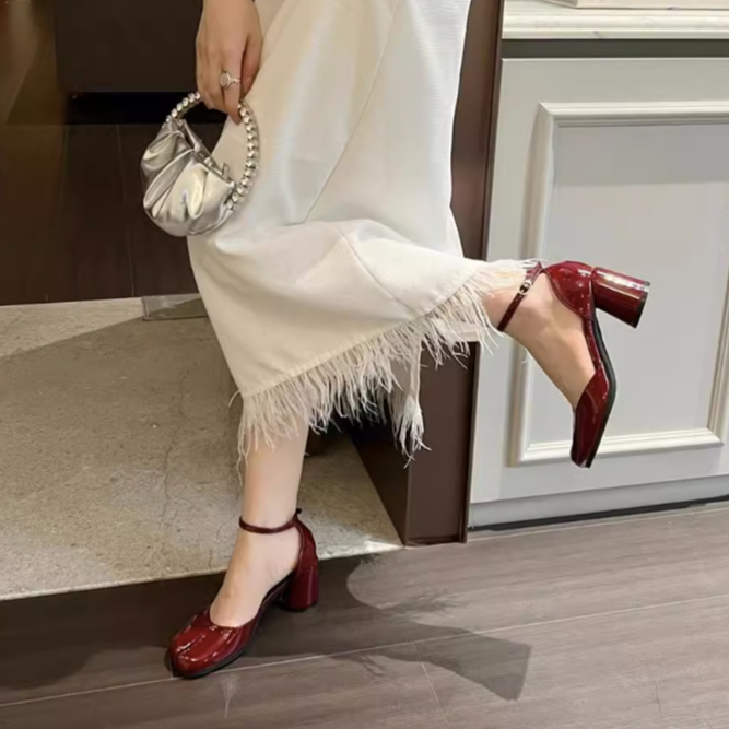 Giày búp bê móng ngựa xỏ mũi cao gót phong cách lolita kiểu gót vuông cho nữ đẹp 2023