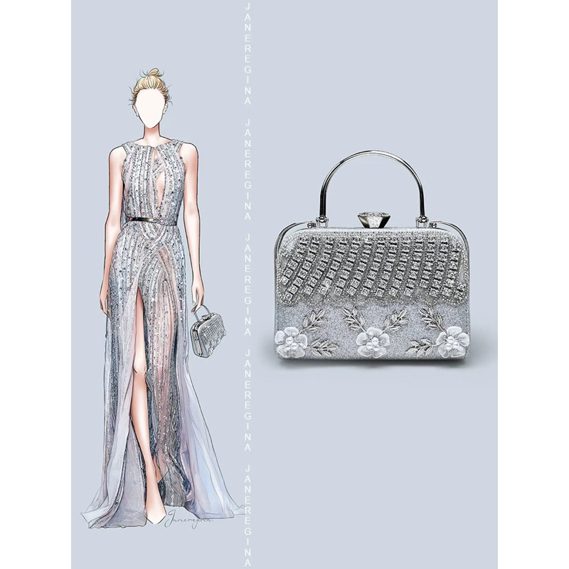 Túi xách kim sa đính hoa nổi cao cấp trung niên 9688