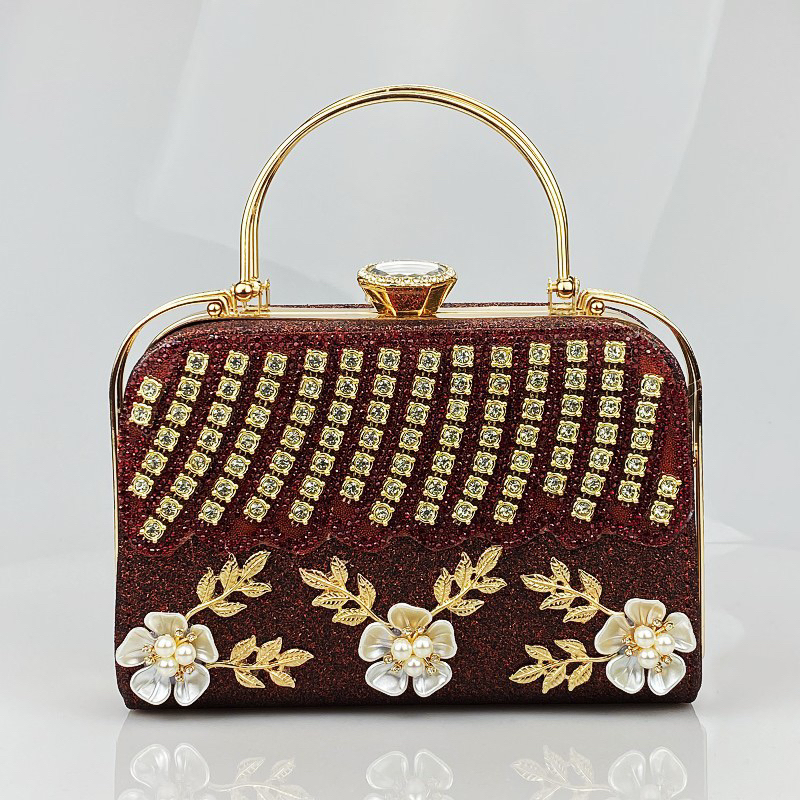 Túi xách kim sa đính hoa nổi cao cấp trung niên 9688