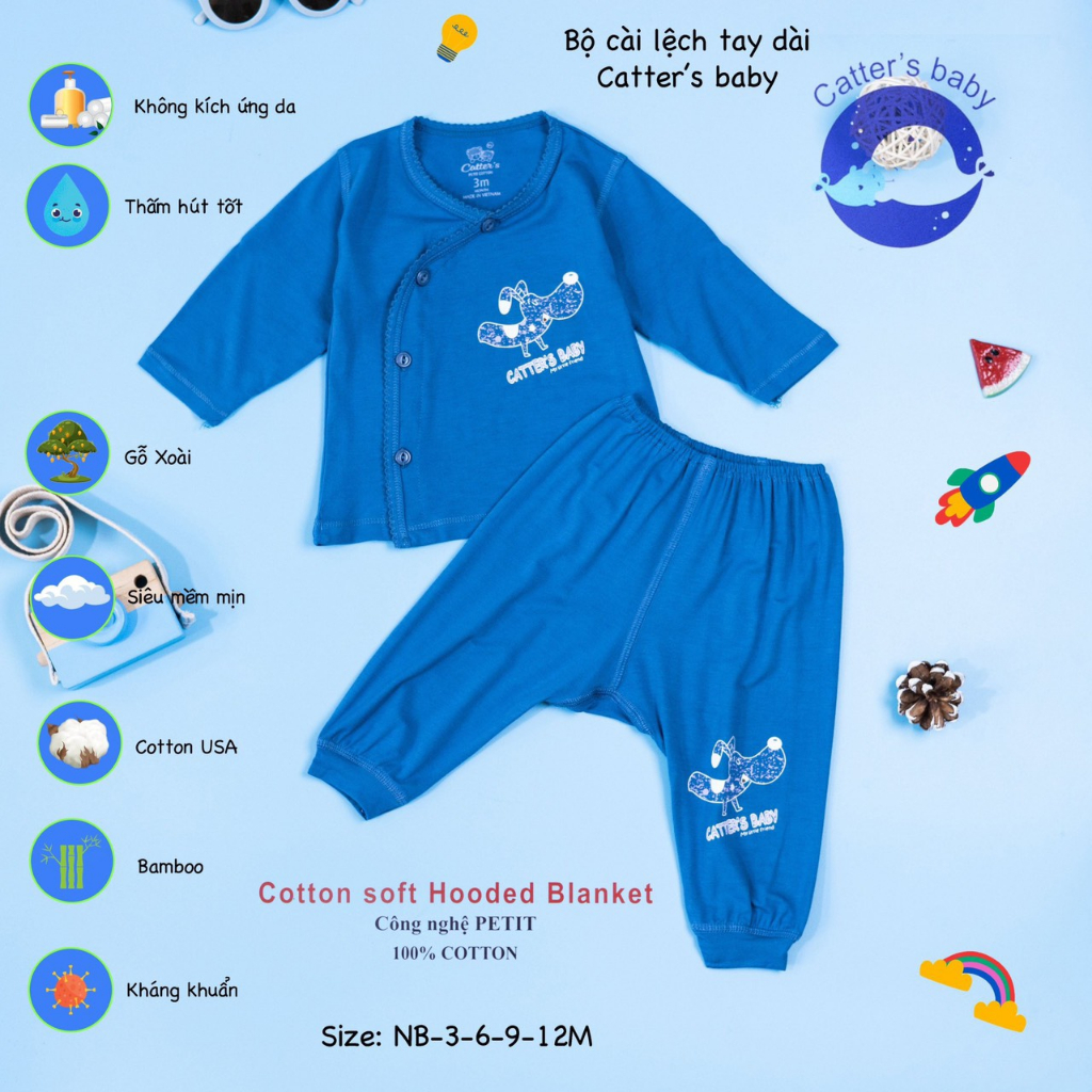 Bộ Cài Lệch Tay Dài Sơ Sinh Thun Lạnh 4 màu Cao Cấp MTK