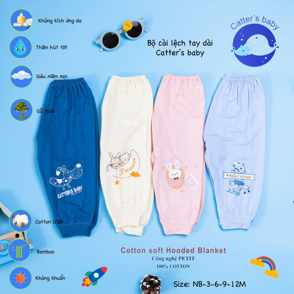 Bộ Cài Lệch Tay Dài Sơ Sinh Thun Lạnh 4 màu Cao Cấp MTK