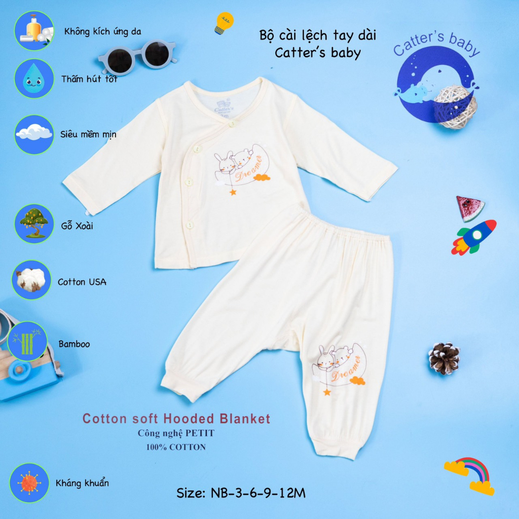 Bộ Cài Lệch Tay Dài Sơ Sinh Thun Lạnh 4 màu Cao Cấp MTK