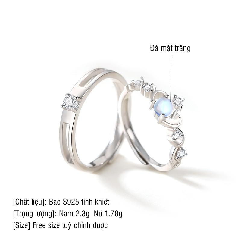 Nhẫn đôi bạc nam nữ đính đá mặt trăng món quà ý nghĩa lễ tình nhân - ND2893 - Bảo Ngọc Jewelry