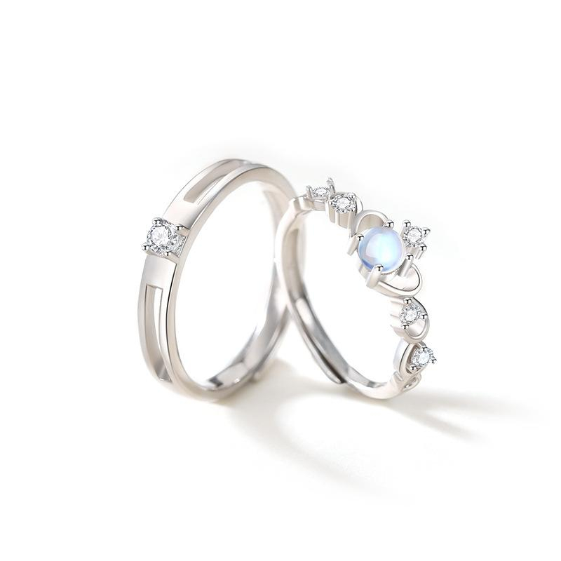 Nhẫn đôi bạc nam nữ đính đá mặt trăng món quà ý nghĩa lễ tình nhân - ND2893 - Bảo Ngọc Jewelry