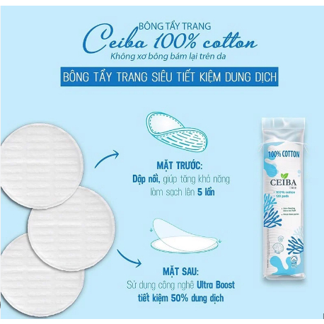 Bông tẩy trang Ceiba 100% COTTON bịch 80/ 120/ 234 miếng