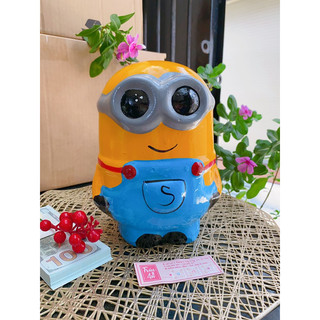 (20x13x14cm - xả kho) Heo đất Minion (ống tiết kiệm), chất liệu đất nung, nước sơn Bạch Tuyết