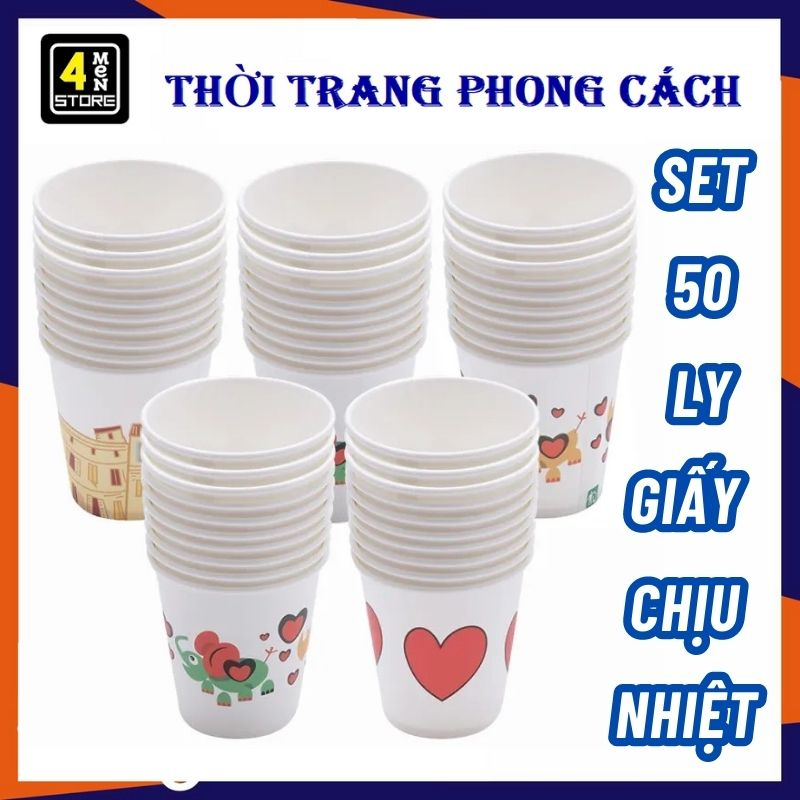 Set 50 Cốc Giấy / Ly Giấy Dùng 1 Lần Chịu Nhiệt An Toàn Sức Khoẻ Thân Thiện Môi Trường - Combo 50 Ly