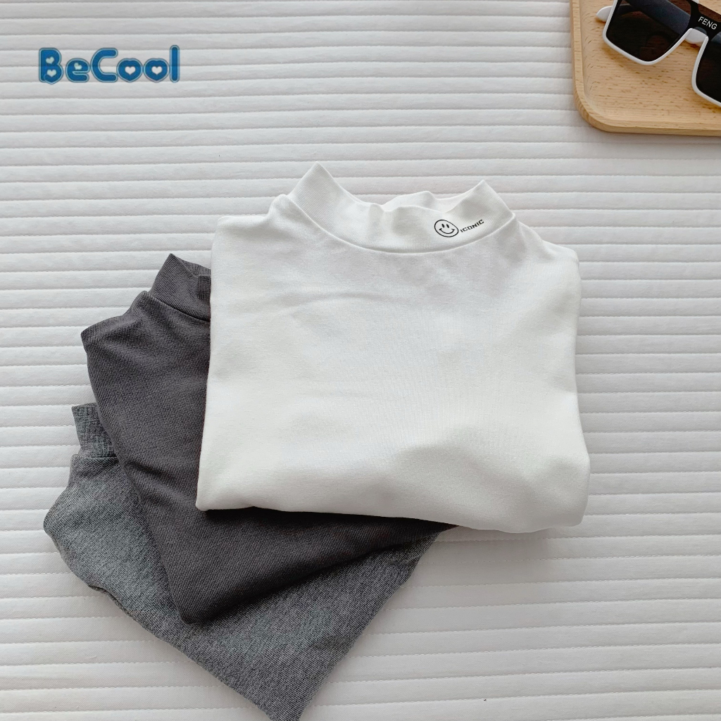 Áo Phông Dài Tay Thu Đông Chất Cotton Cho Bé Trai - Bé Gái,Áo Giữ Nhiệt Dài Tay Cổ 3p In Hình Mặt Cười Cho Bé Từ 9-25kg