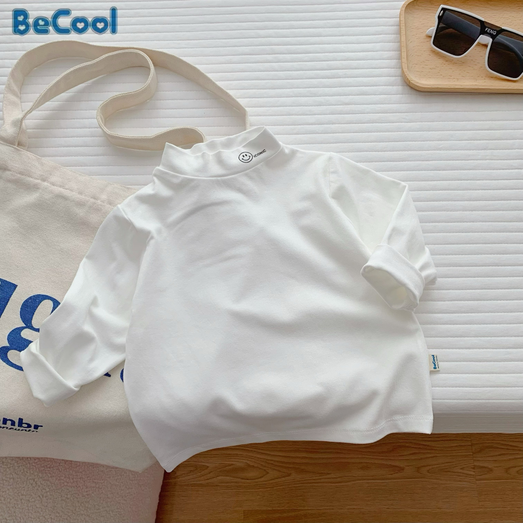 Áo Phông Dài Tay Thu Đông Chất Cotton Cho Bé Trai - Bé Gái,Áo Giữ Nhiệt Dài Tay Cổ 3p In Hình Mặt Cười Cho Bé Từ 9-25kg