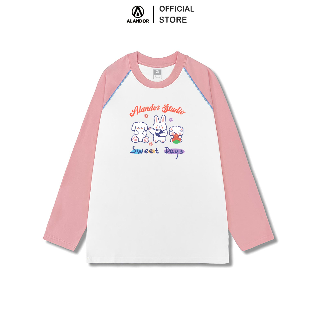 Áo thun raglan nữ tay dài Alandor form rộng chất cotton premium co dãn hai chiều kiểu cổ tròn mẫu Sweet Days