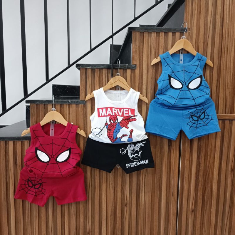 Bộ ba lỗ in hình siêu nhân nhện cho bé trai, vải cotton mềm, co giãn